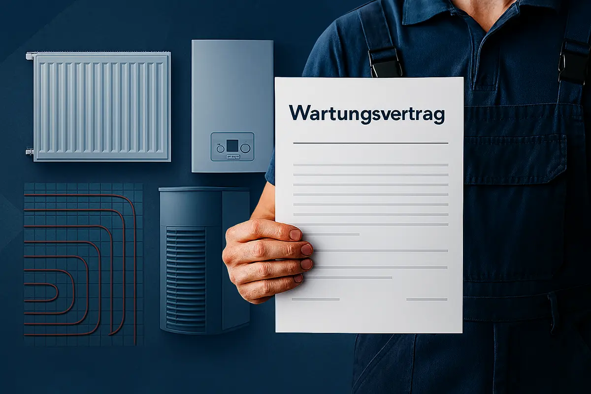 Ein Techniker hält ein Blatt mit der Aufschrift Wartungsvertrag